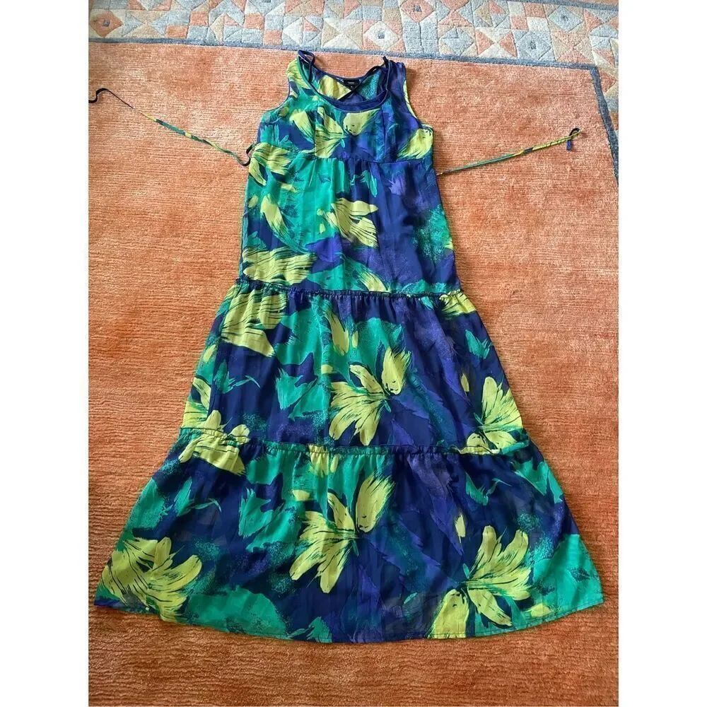 Mossimo Blue & Green Watercolor Chiffon Sleeveless Maxi Dress With Slip S